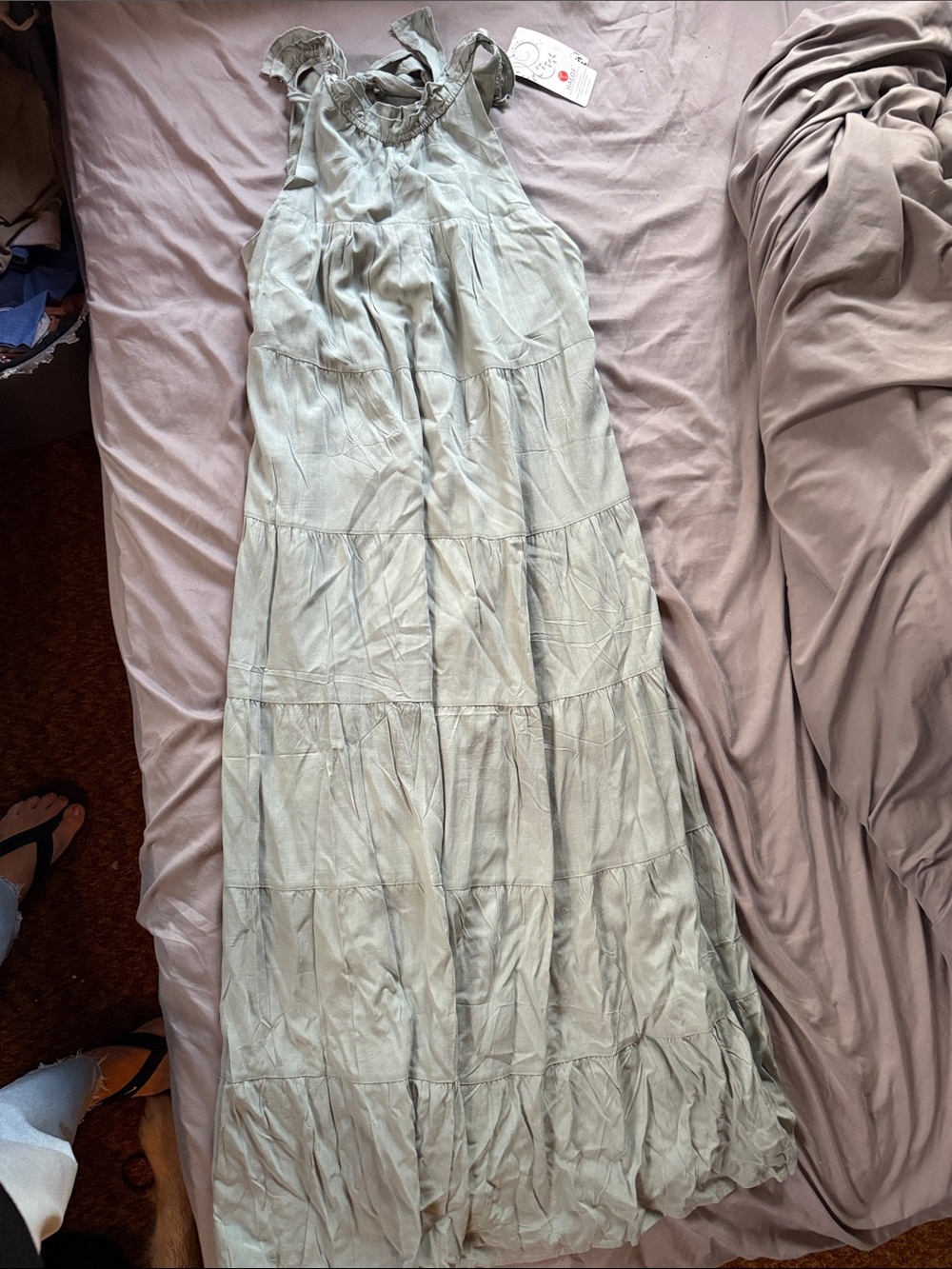 Light Sage Tiered Maxi Dress